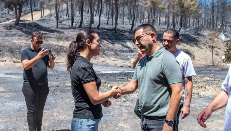 Kuşadası Belediye Başkanı ve CHP Milletvekili yangın bölgesinde inceleme yaptı